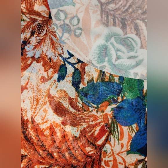 New Directions Curvy Top Blouse Plus 1X Orange Blue Sleeveless Sheer Overlay - Picture 9 of 9